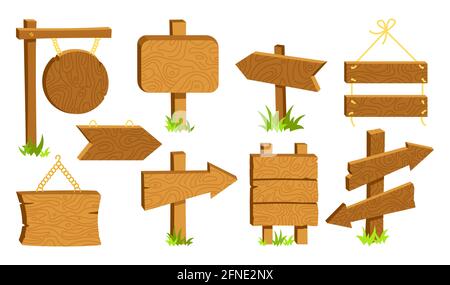 Realistic set of wooden arrow signs, signboards, direction indicators ...