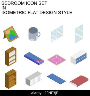 Bedroom with isometric flat design in full color. Stock Photo