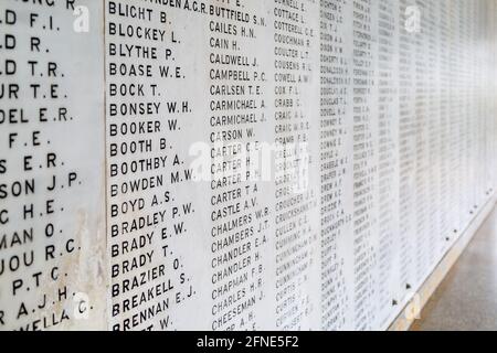 Names of fallen West Australian Soldiers at Kings Park War Memorial in Perth, Western Australia Stock Photo