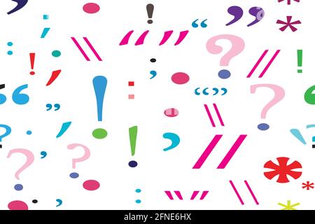 Color confusion seamless pattern with question mark different colors punctuation marks isolated white background Stock Vector