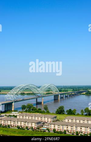 I-40 Hernando de Soto bridge from Memphis, Tennessee to West Memphis, Arkansas over the Mississippi River. Stock Photo