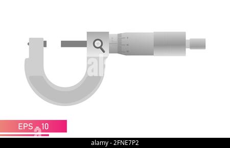 The micrometer is smooth with a measuring scale. Realistic design. On a white background. Tools for the specialist and engineer. Flat vector Stock Vector