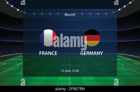 France vs Germany football scoreboard. Broadcast graphic soccer template Stock Vector