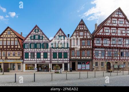 Half-timbered house on the market square, Bad Urach, Baden-Wuerttemberg, Germany Stock Photo