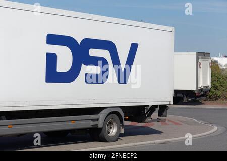 DSV, logo on a truck, international transport and logistics company, Krefeld, North Rhine-Westphalia, Germany Stock Photo