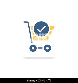 Shopping cart. Check mark. Color icon with shadow. Commerce glyph vector illustration Stock Vector