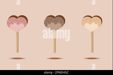 Sweet gingerbread cookies in glaze on a stick Stock Vector