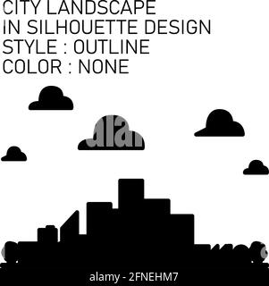 city landscape in silhouette design with black lines, black fills, black outline. Stock Vector