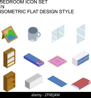 Bedroom with isometric flat design in full color. Stock Vector