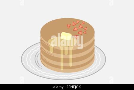 Breakfast Pancakes with butter and berries Stock Vector