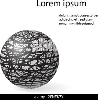 3d sphere with black random hand drawn lines. Stock Vector