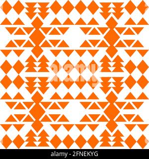 Native american seamless pattern of rhombus and triangle combinations in orange. Stock Vector