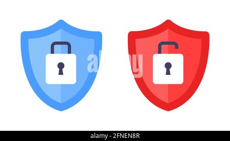 Wireless shield with text VPN and no VPN wifi icon sign flat design vector illustration. Stock Vector