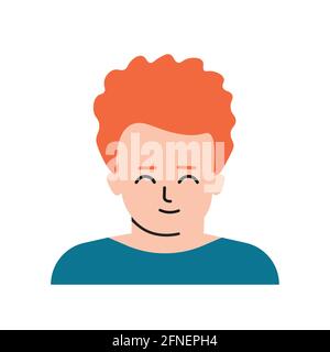 Vector flat isolated concept with portrait of cartoon character. Face of ginger child. Avatar of redhead preschool boy with bright skin. Cute little I Stock Vector