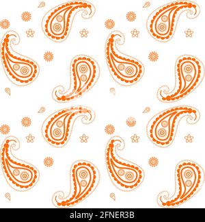 Traditional indian pattern known as paisley in seamless with orange and white. Stock Vector