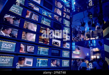 Screen wall with advertising for DVD at the IFA. [automated translation] Stock Photo