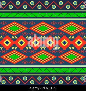 Traditional mexican seamless pattern in full color, orange, green, yellow, blue. Stock Vector
