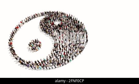 Concept or conceptual large gathering of people forming the image of the chinese symbol of Yin-Yang as opposing and complementary forces. Stock Photo