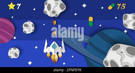 Vector layered paper cut style space video game background Stock Vector