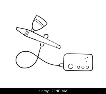 Hand drawn airbrush. Aerograph in doodle style. Air brush tool. Vector illustration on white background Stock Vector