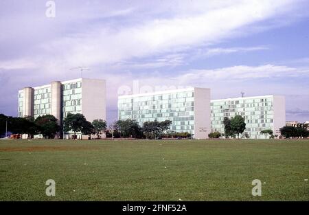 The capital Brasilia is located in the interior. The city was built in the 50s of the last century and completed in the 60s. The official buildings were designed by the world's leading avant-garde architects, here the ministries. [automated translation] Stock Photo