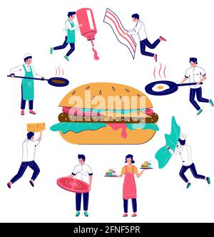 Burger cooking, vector flat style design illustration Stock Vector