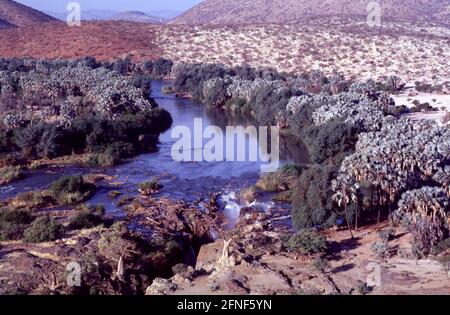 The oasis of Epupa, on the Kunene, the border river to Angola, is the settlement area of the Himba.n [automated translation] Stock Photo