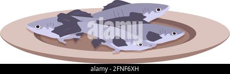 Fish plate. Seafood snack and healthy ingredients. A source of calcium and vitamins Stock Vector