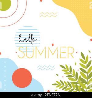 Hello summer square card, vector illustration Stock Vector