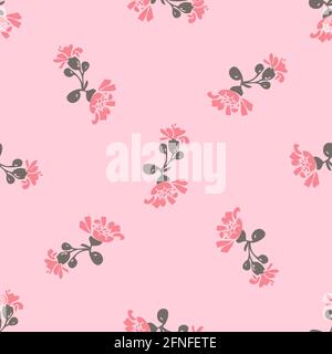Drawing bloom pink flowers roses. Cute meadow floral seamless pattern. Nature abstract background vector wallpaper. Line art botanical illustration fo Stock Vector