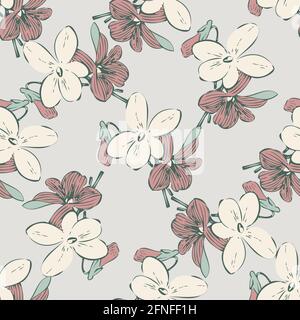 Drawing meadow bloom flowers. Cute floral seamless pattern. Nature abstract background vector wallpaper. Line art botanical illustration graphic desig Stock Vector