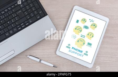 Phone support concept shown on a digital tablet Stock Photo