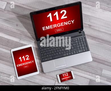 Emergency concept shown on different information technology devices Stock Photo