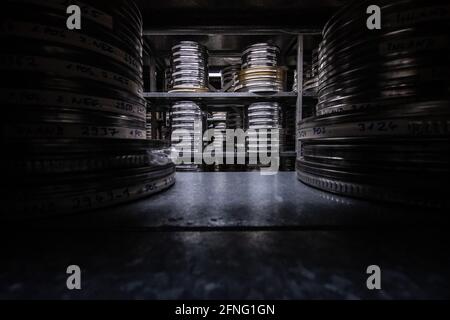 Film reels on a shelf Stock Photo - Alamy