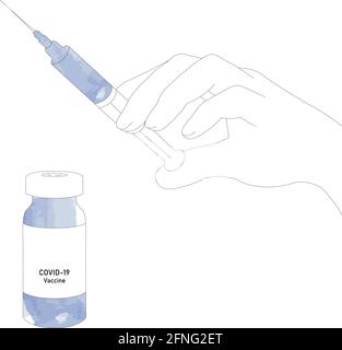 Covid-19 Coronavirus concept. vaccine vial and syringe. quarantine from Wuhan. Line vector EPS 10 Stock Vector