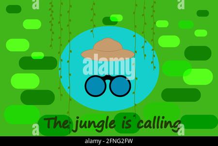 Binoculars and archaeologist's hat, jungle Stock Vector