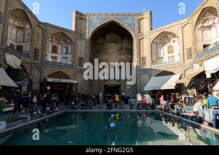 Exterior of the main entrance of the grand bazaar in Isfahan on the north side of Naqsh-e Jahan Square. Iran. Stock Photo