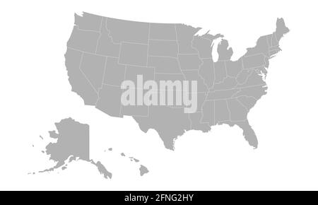 USA map with states isolated on a white background. United States of America map. Vector illustration Stock Vector