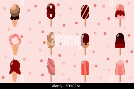 Summer sweets set. Ice cream different tastes Stock Vector