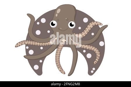 Brown octopus cute sea dweller Stock Vector