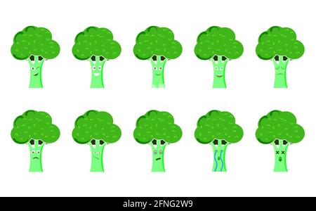Stickers Set Useful Broccoli Vegetable Stock Vector