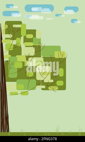 Large lonely green tree in the park Stock Vector