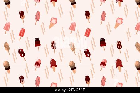 Ice Cream Pattern Summer Dessert,Stick,Waffle Cup Stock Vector
