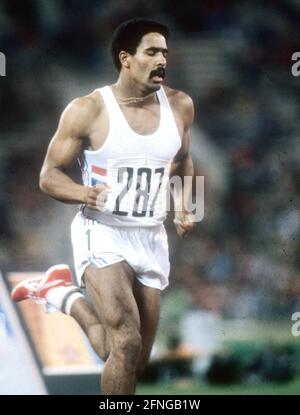 Olympics 1980 Moscow / Decathlon , Olympic champion Daley Thompson (GBR) action during the final 1500m run 26.07.1980 [automated translation] Stock Photo