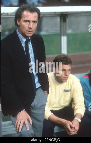 Team manager Franz Beckenbauer (German national football team) with assistant Holger Osiek on 12.08.1987 in Berlin. Copyright for journalistic use only! Only for editorial use! Copyright only for journalistic use ! Only for editorial use! [automated translation] Stock Photo