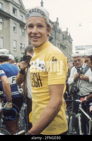 Tour de France 1977. Didi Thurau (Germany) after the 13th stage in Freiburg im Breisgau, wearing the yellow jersey. 14.07.1977. [automated translation] Stock Photo