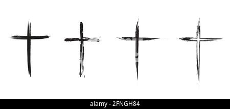 Set hand drawn cross. Vector cross. The cross is made with a brush. Stock Vector