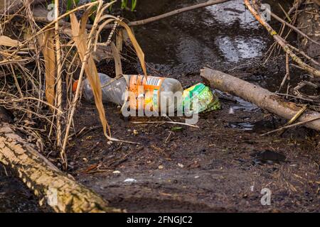 Plastic pollution is an inexcusable behavior in our society Stock Photo