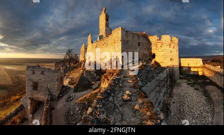 Ruins of Plavecky castle on the hill, Slovakia Stock Photo