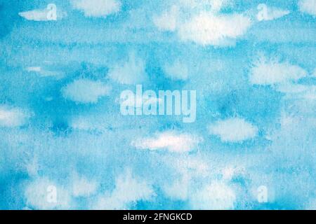 blue marine textured paper colored background. watercolor drawing of water surface with drops, splashes and streaks Stock Photo